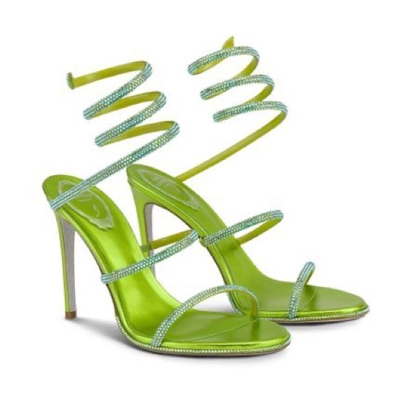 RENE CAOVILLA CLEO GREEN SATIN PERIDOT SHIMMER SANDAL 105 SIZE EU 38 - Picture 1 of 9